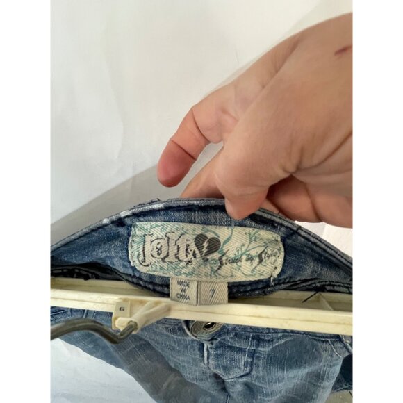 Jolt jeans pants destressed stretchy button bleaching no zipper size 7 waist 30" - Picture 8 of 8